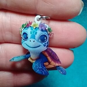 Cute colorful multicolor turtle with flowers wire dangle earrings